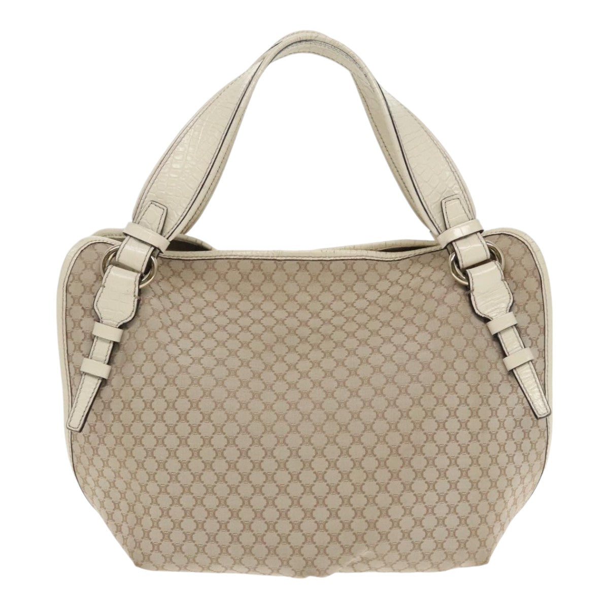 CELINE Macadam Canvas Tote Bag Beige Silver Auth ar12571