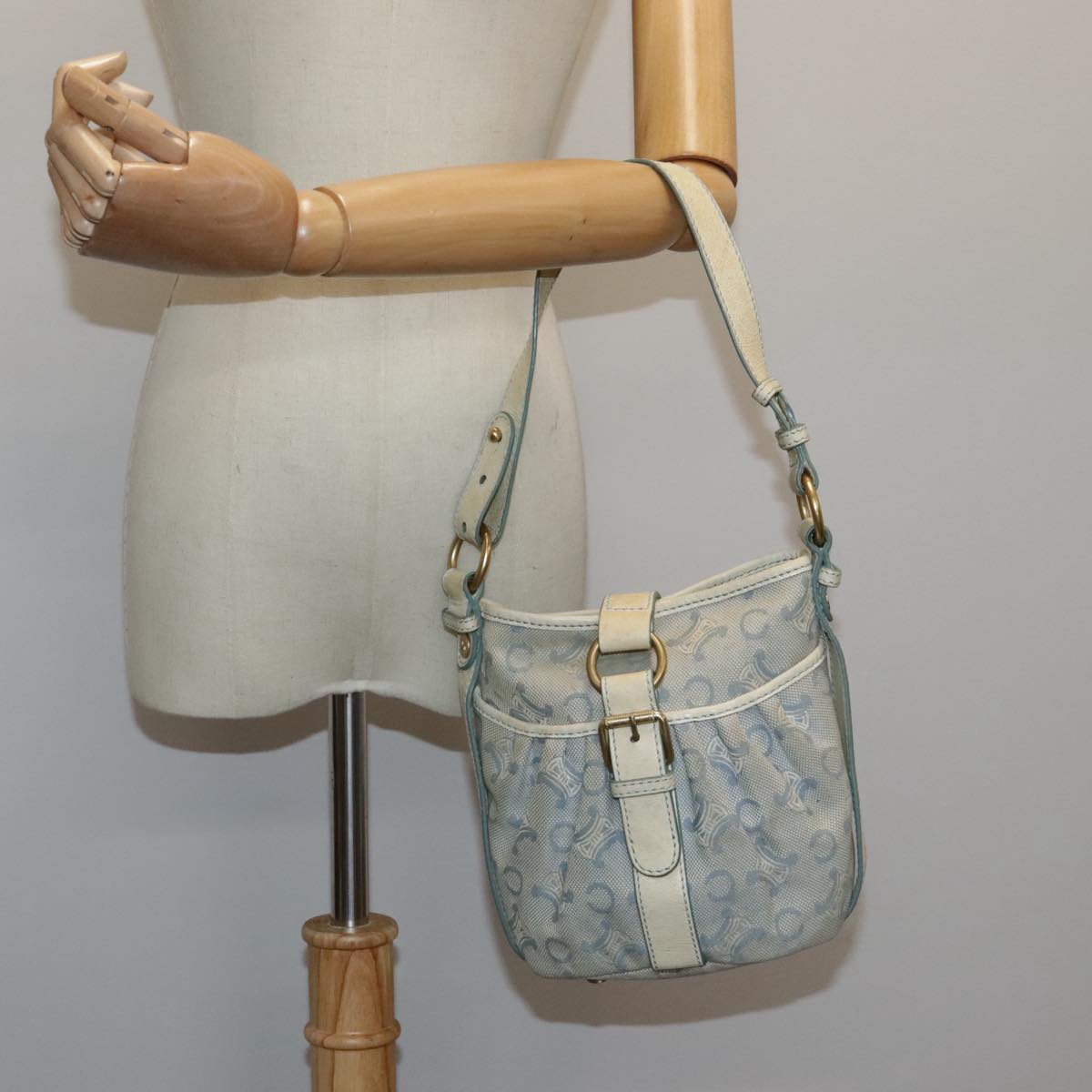 CELINE C Macadam Canvas Hand Bag Light Blue Auth ar12572