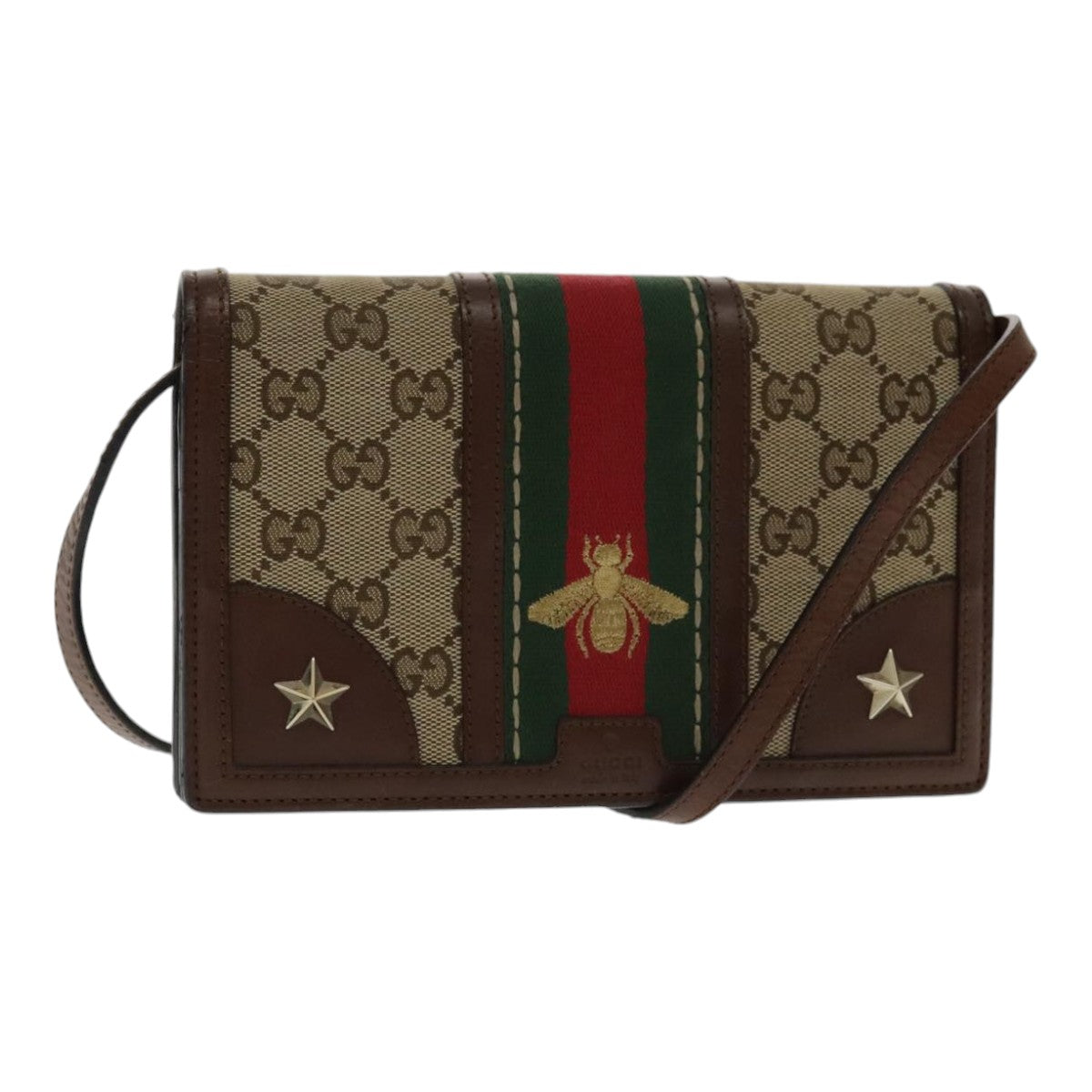 GUCCI GG Canvas Web Sherry Line Shoulder Wallet Beige Red 409439 Auth ar12591