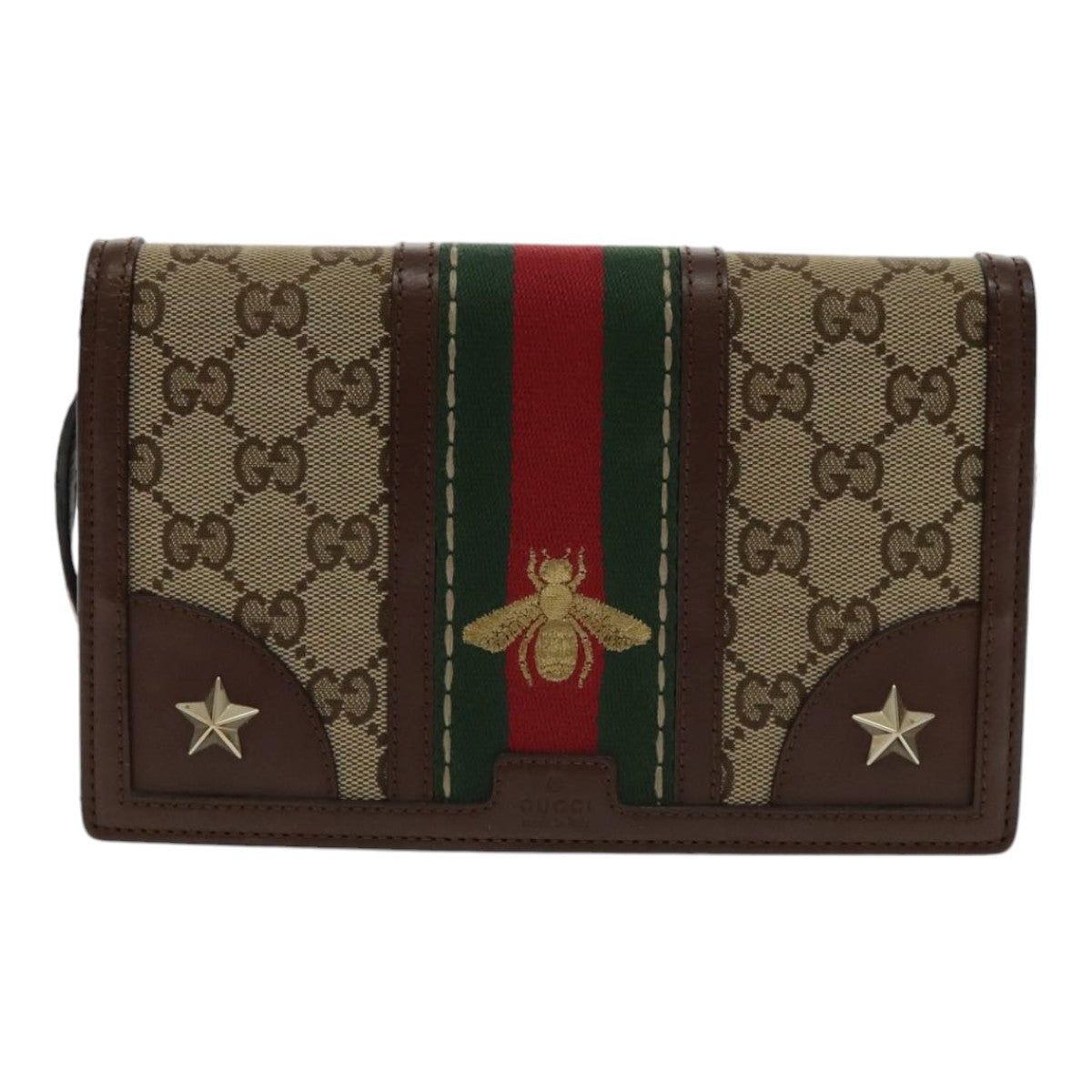 GUCCI GG Canvas Web Sherry Line Shoulder Wallet Beige Red 409439 Auth ar12591