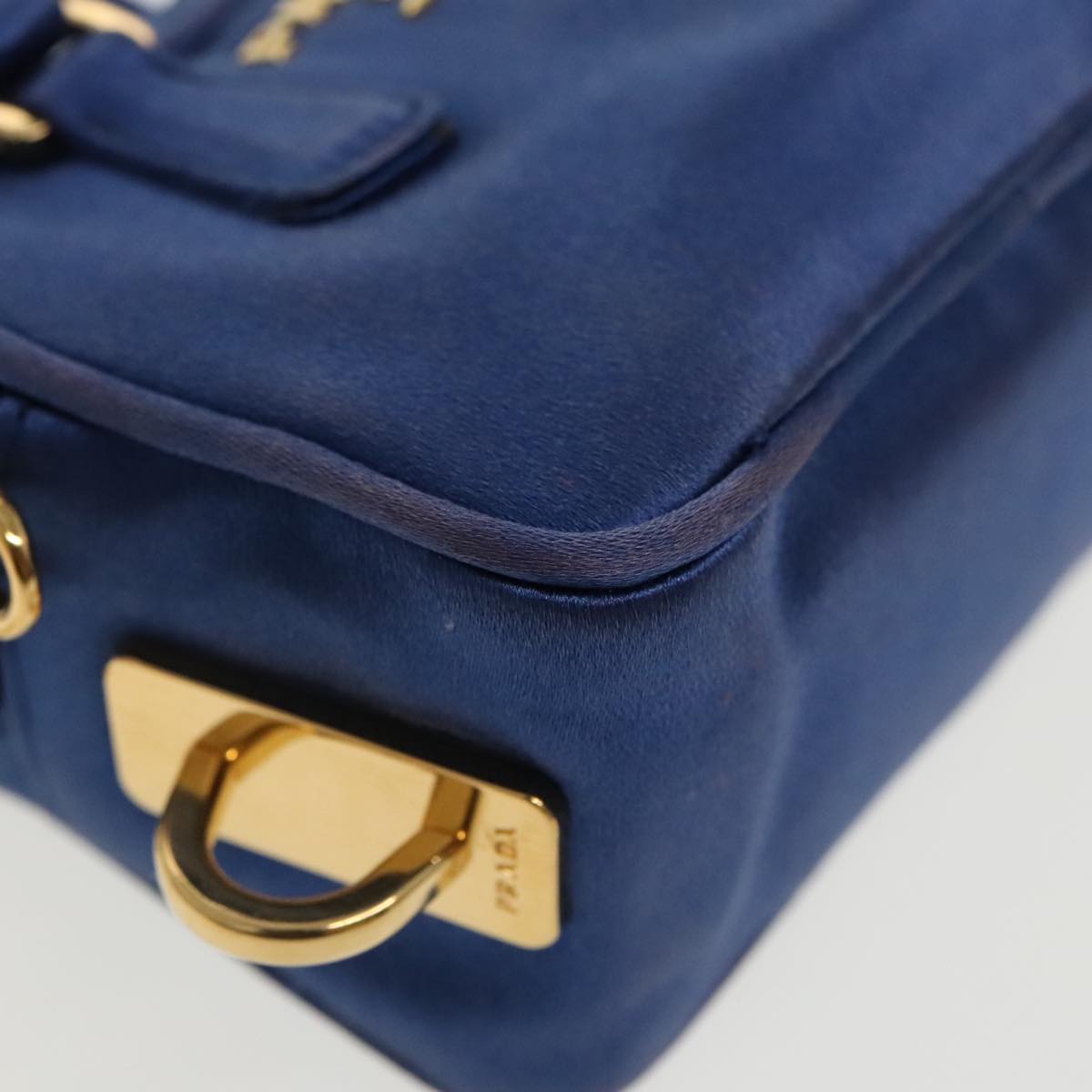 PRADA Shoulder Pouch Satin Blue Gold Auth ar12592