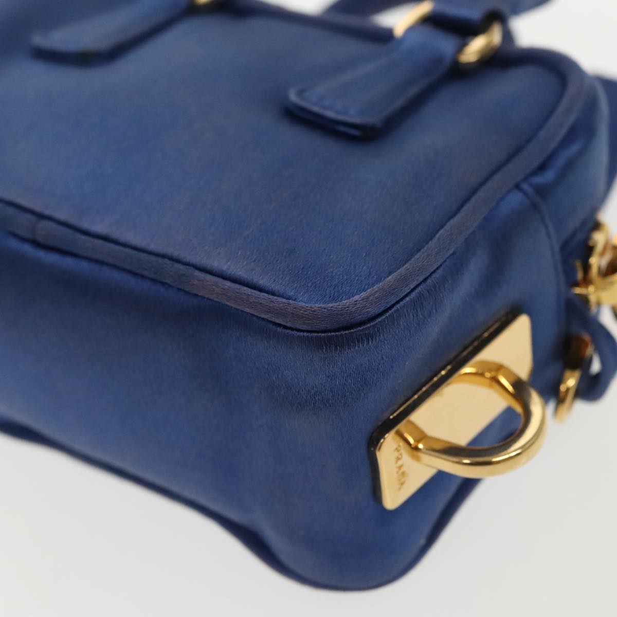 PRADA Shoulder Pouch Satin Blue Gold Auth ar12592