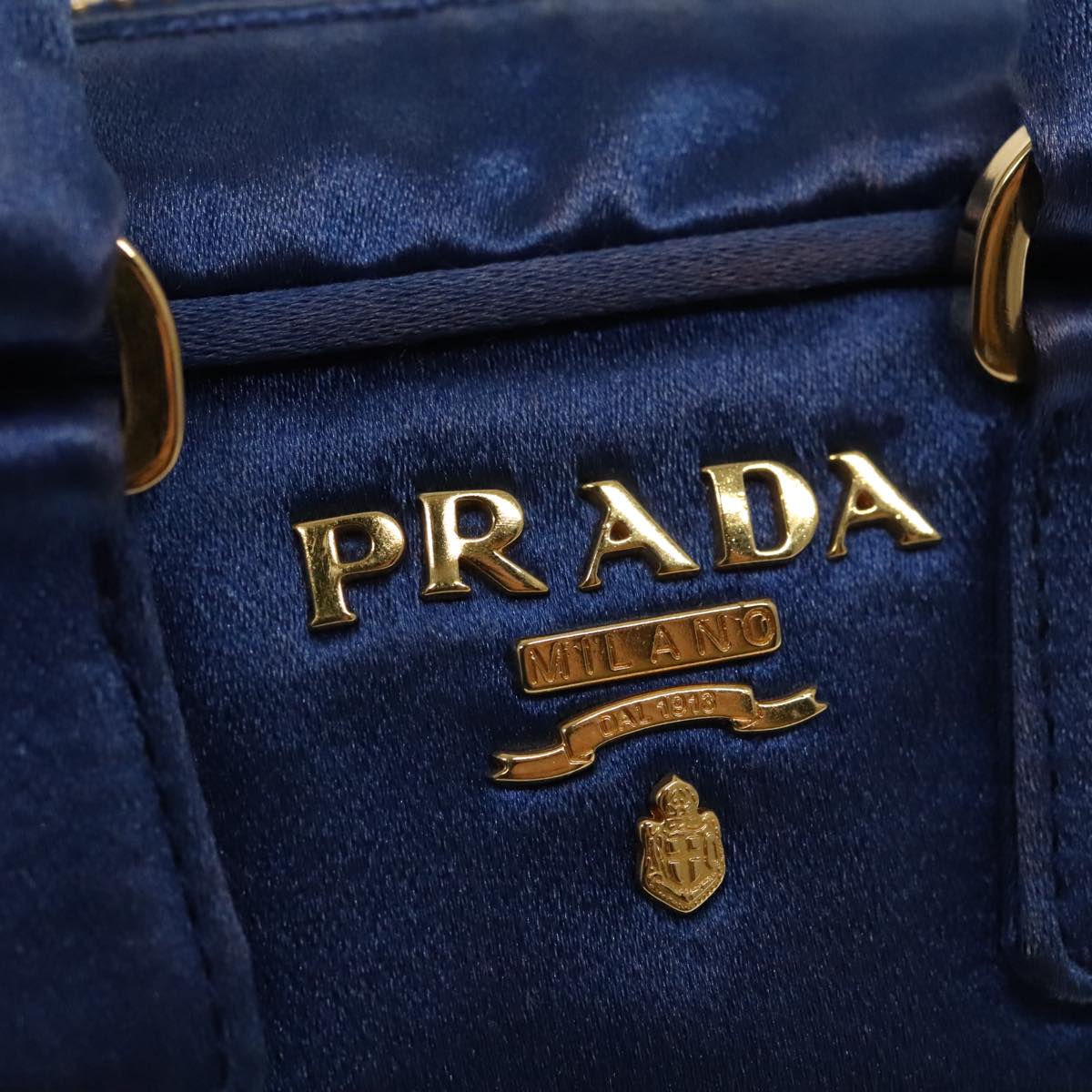 PRADA Shoulder Pouch Satin Blue Gold Auth ar12592