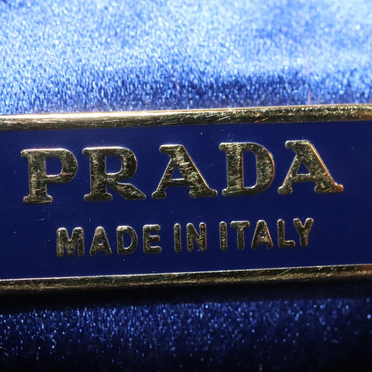 PRADA Shoulder Pouch Satin Blue Gold Auth ar12592