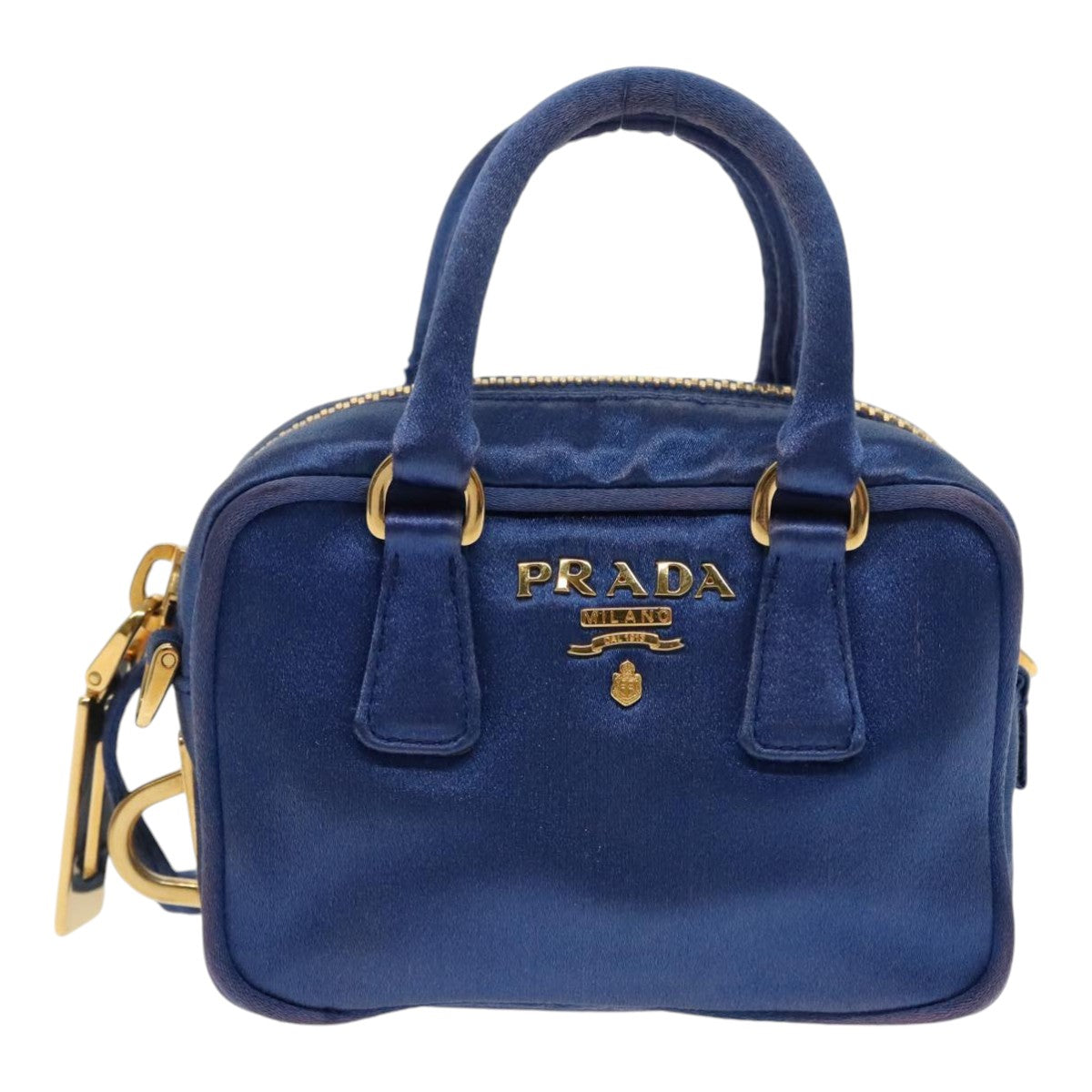 PRADA Shoulder Pouch Satin Blue Gold Auth ar12592 - 0