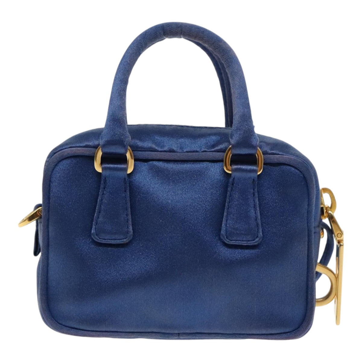 PRADA Shoulder Pouch Satin Blue Gold Auth ar12592