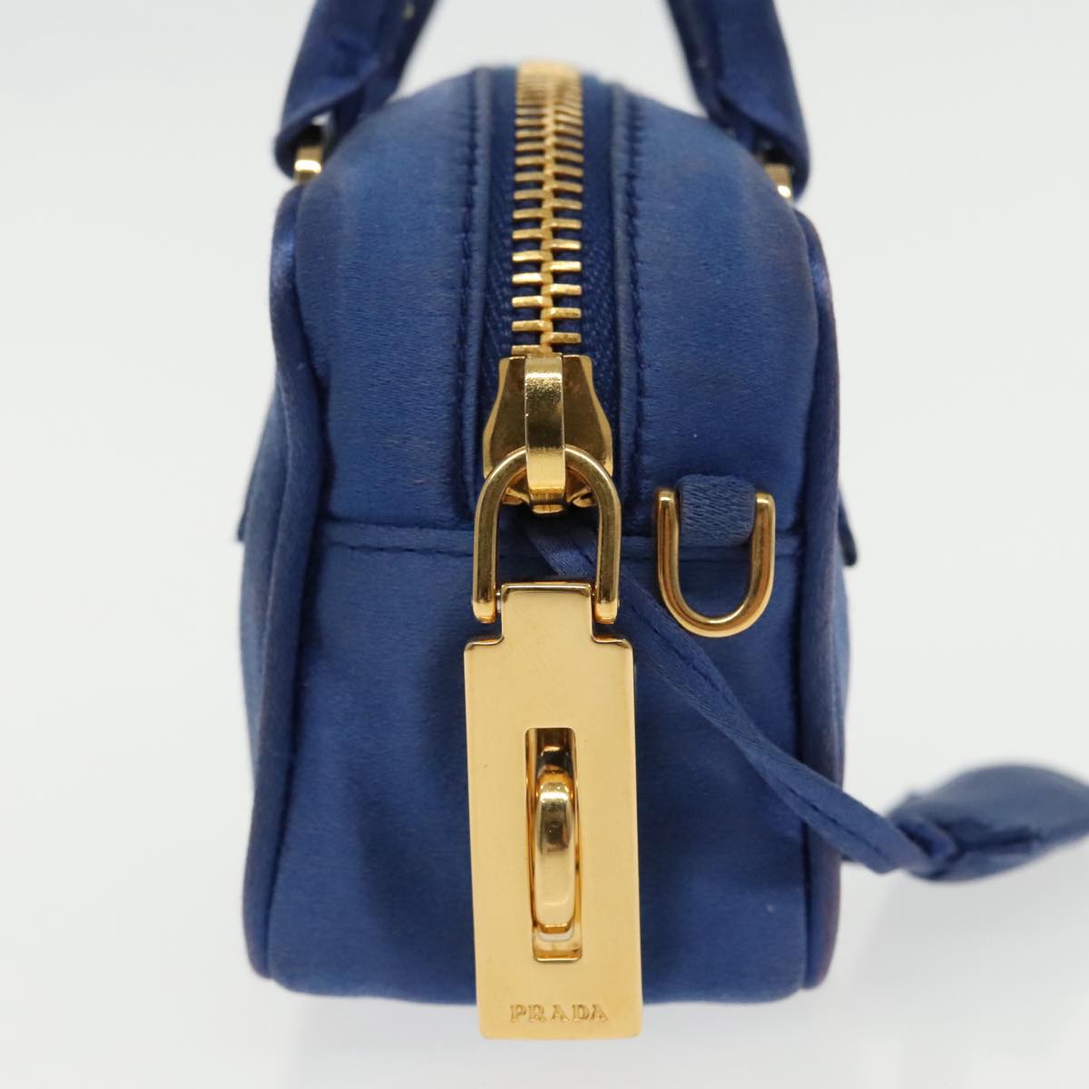 PRADA Shoulder Pouch Satin Blue Gold Auth ar12592