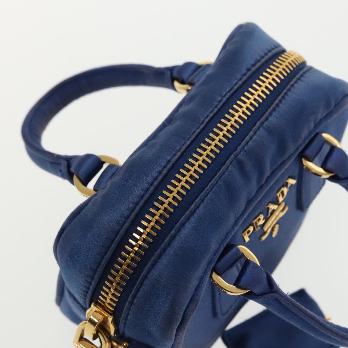 PRADA Shoulder Pouch Satin Blue Gold Auth ar12592