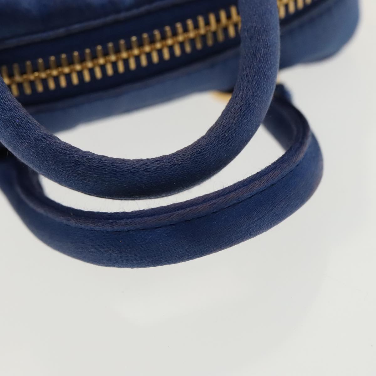 PRADA Shoulder Pouch Satin Blue Gold Auth ar12592