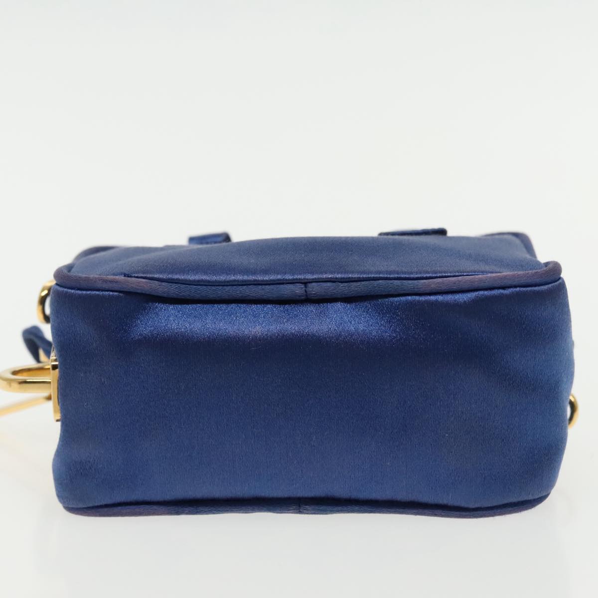 PRADA Shoulder Pouch Satin Blue Gold Auth ar12592