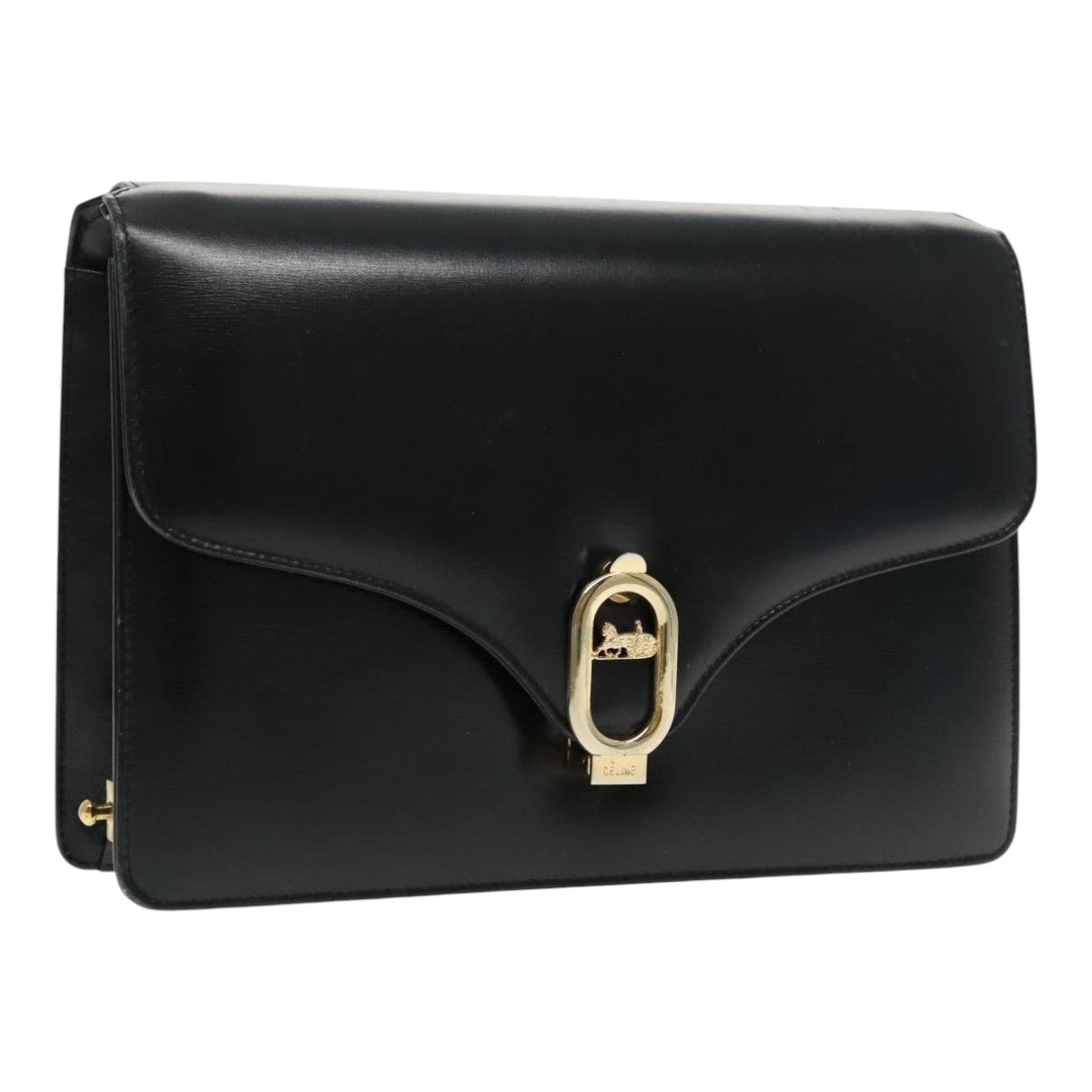 CELINE Shoulder Bag Leather Black Gold Auth ar12595