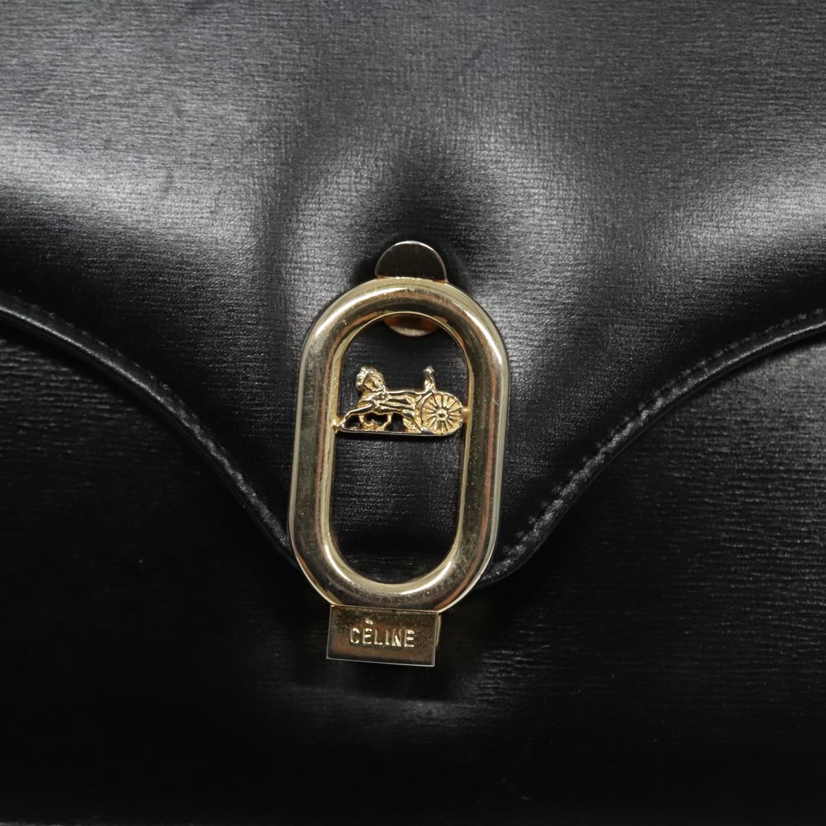 CELINE Shoulder Bag Leather Black Gold Auth ar12595