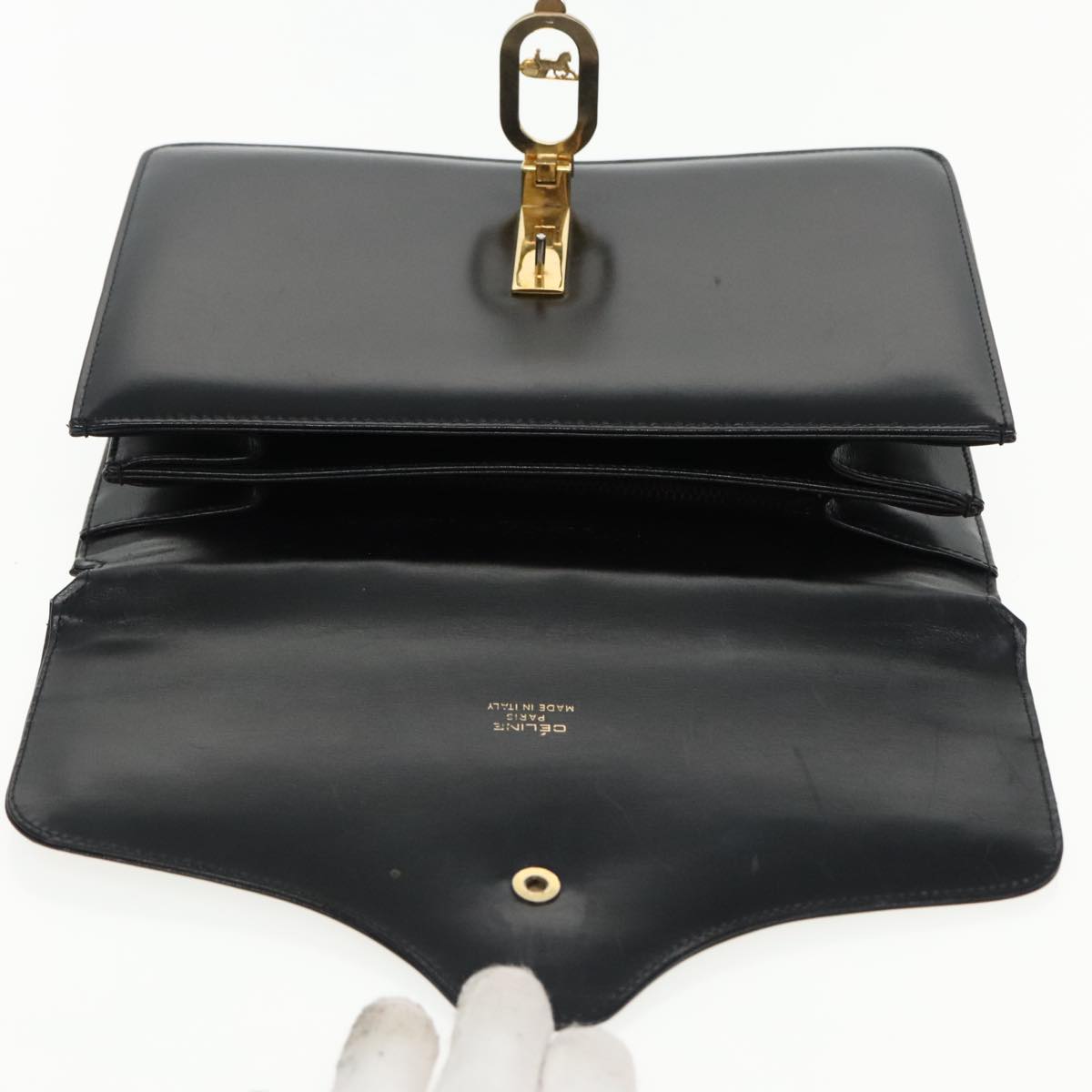 CELINE Shoulder Bag Leather Black Gold Auth ar12595