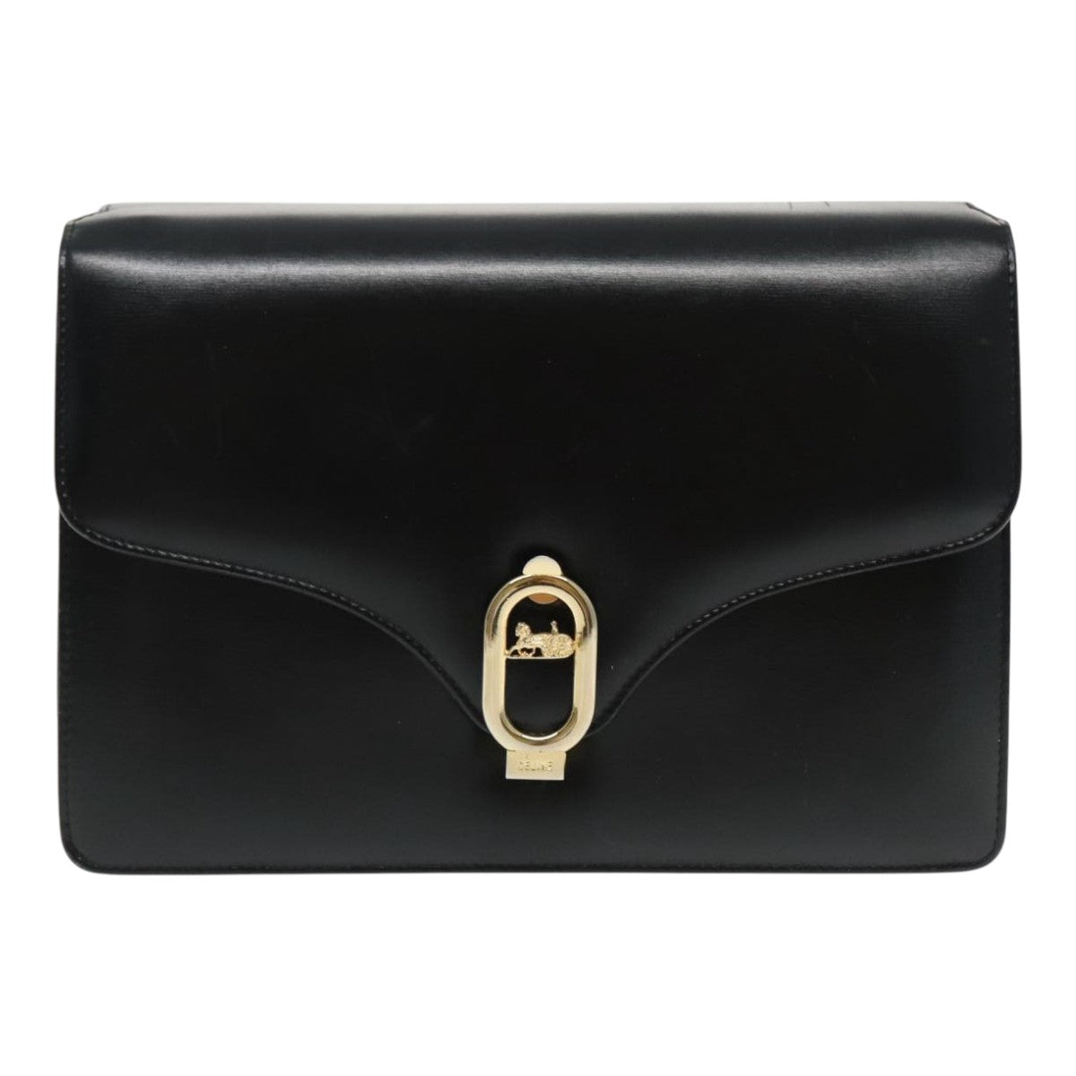 CELINE Shoulder Bag Leather Black Gold Auth ar12595