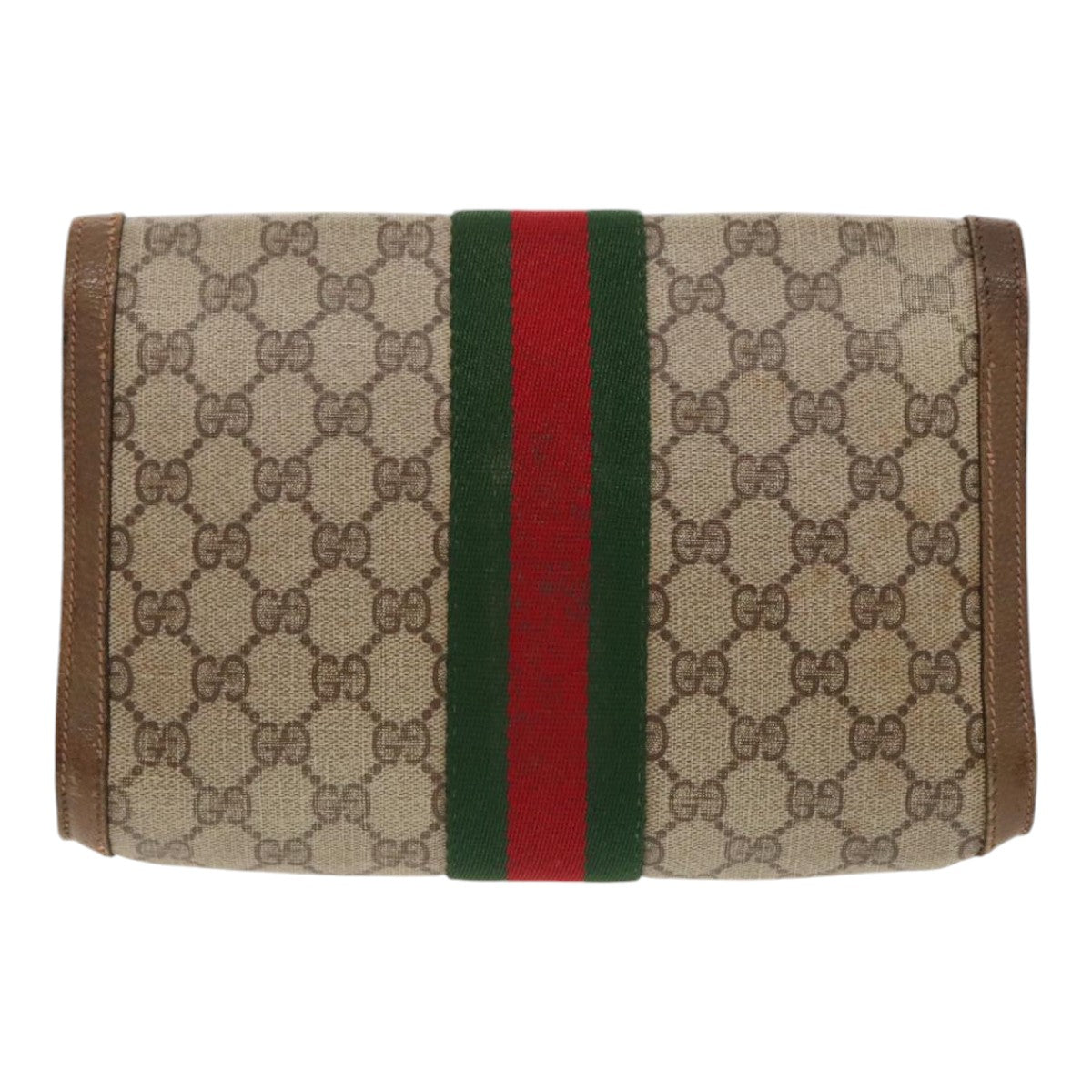 GUCCI GG Supreme Web Sherry Line Clutch Bag PVC Beige Red 89 01 006 Auth ar12601 - 0