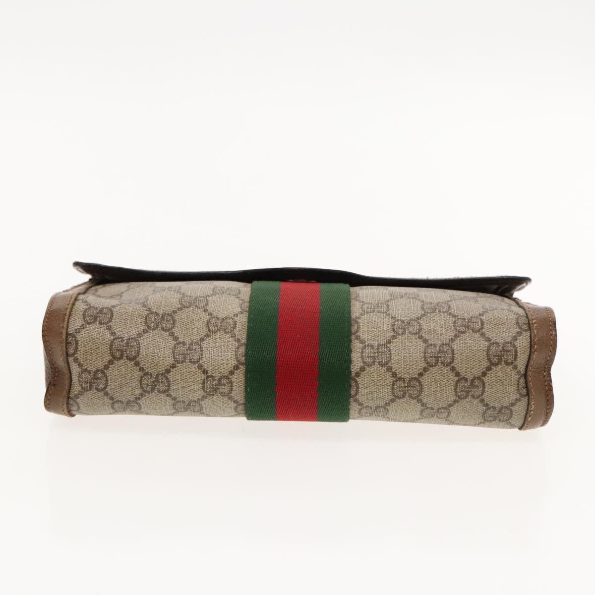 GUCCI GG Supreme Web Sherry Line Clutch Bag PVC Beige Red 89 01 006 Auth ar12601