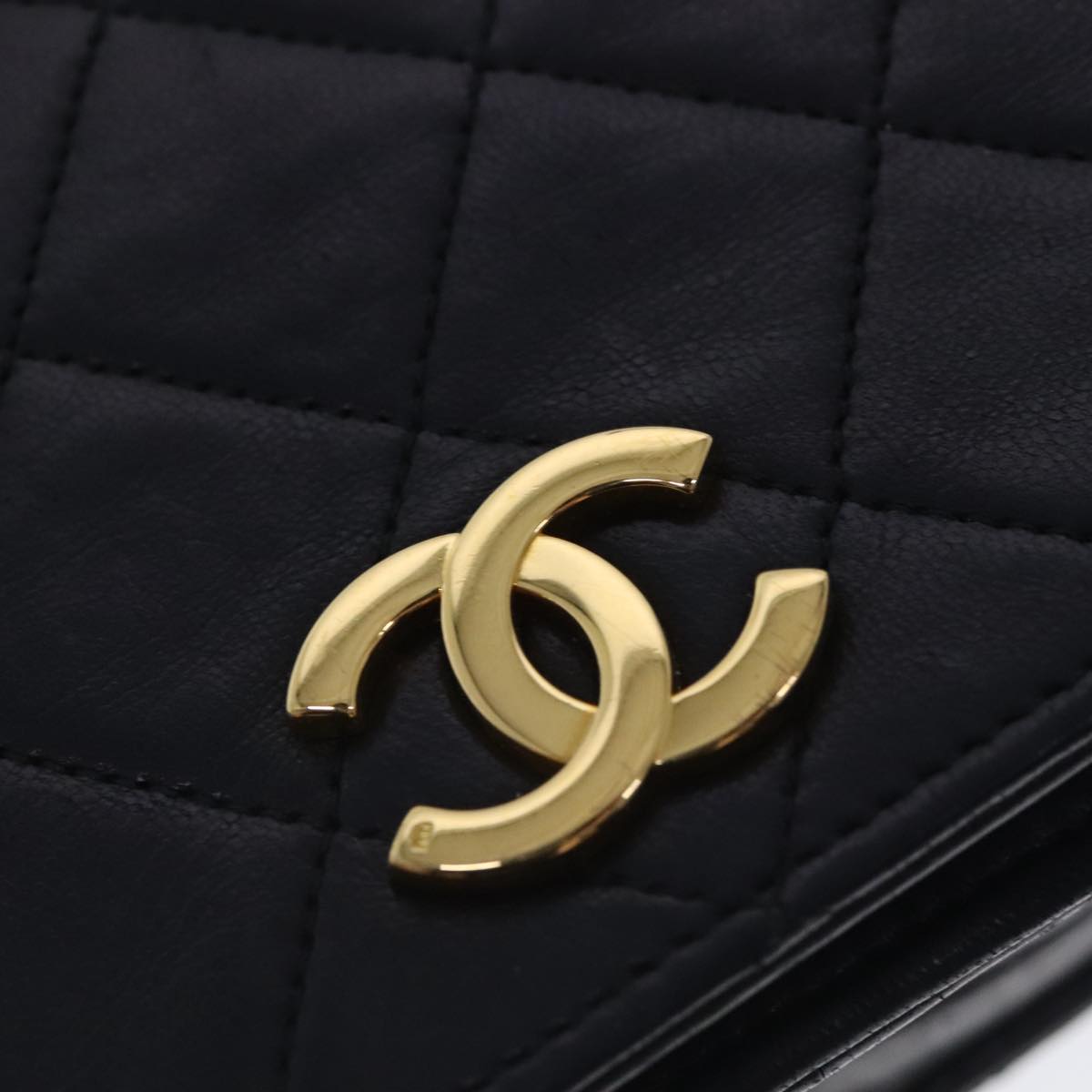 CHANEL Matelasse Chain Shoulder Bag Lamb Skin Black Gold CC Auth ar12621