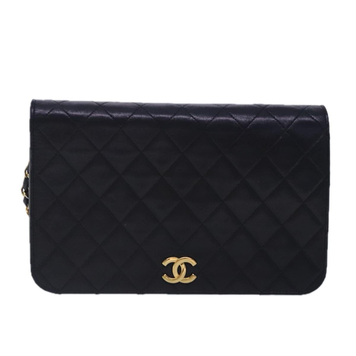 CHANEL Matelasse Chain Shoulder Bag Lamb Skin Black Gold CC Auth ar12621