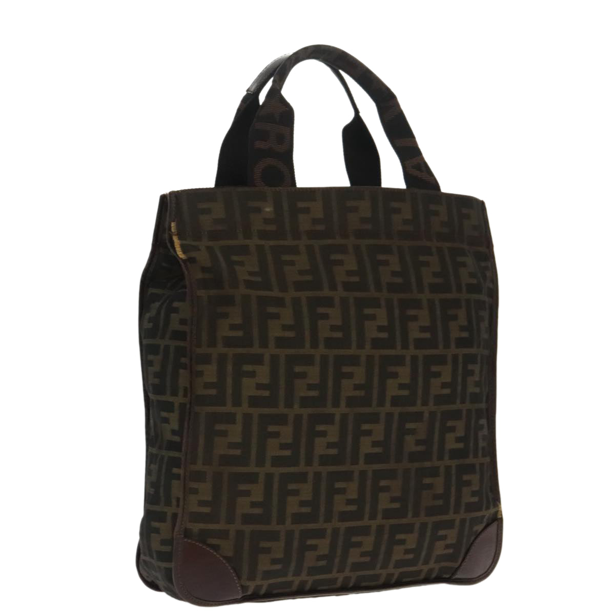 FENDI Zucca Canvas Tote Bag Brown Black Auth ar12642