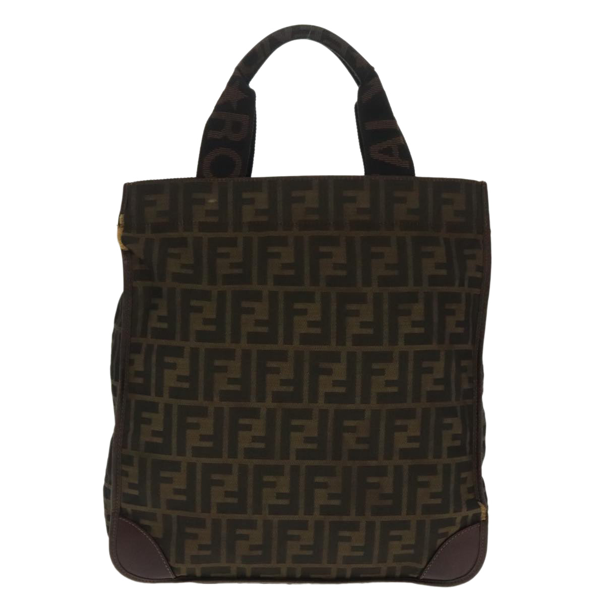 FENDI Zucca Canvas Tote Bag Brown Black Auth ar12642