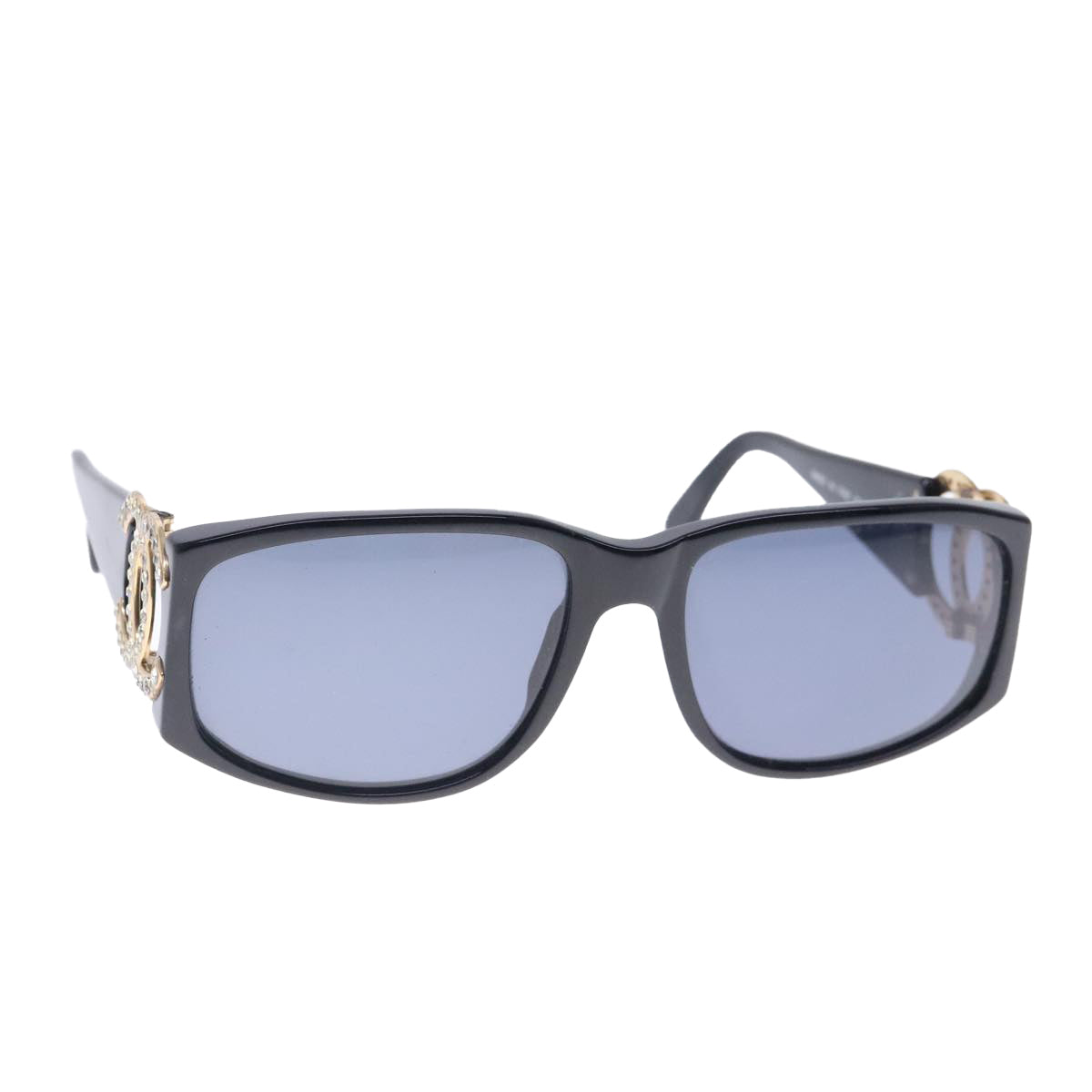 CHANEL COCO Mark Sunglasses plastic Black Blue CC Auth ar12647