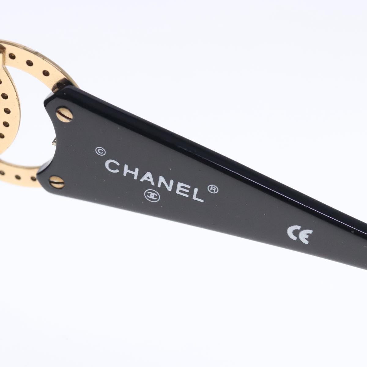 CHANEL COCO Mark Sunglasses plastic Black Blue CC Auth ar12647