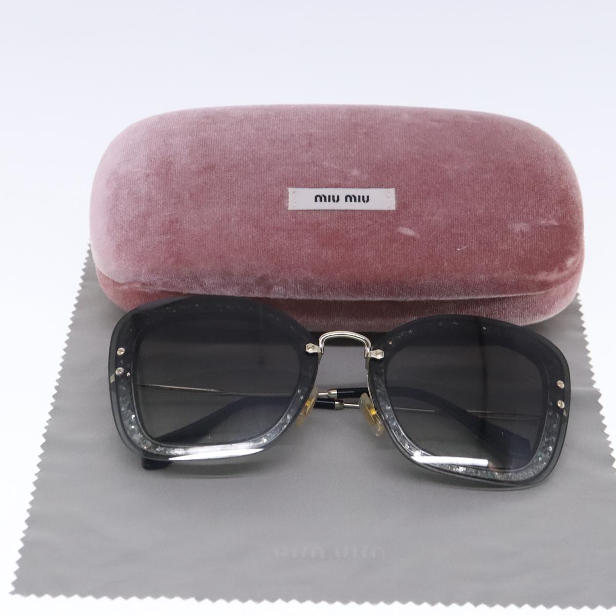 Miu Miu Sunglasses plastic Black Champagne Gold Auth ar12648