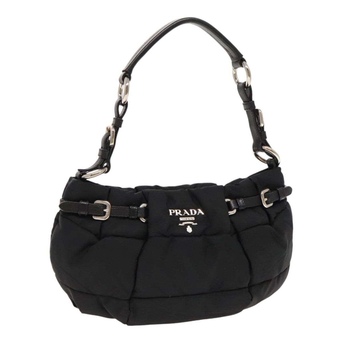 PRADA Shoulder Bag Nylon Black Silver Auth ar12650