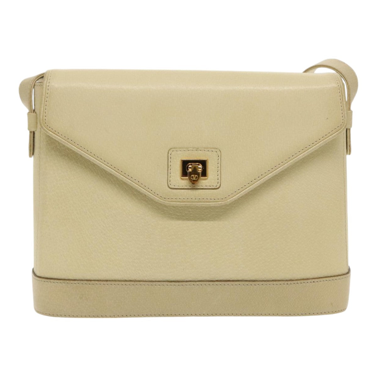 VALENTINO Hand Bag Leather Beige Gold Auth ar12652