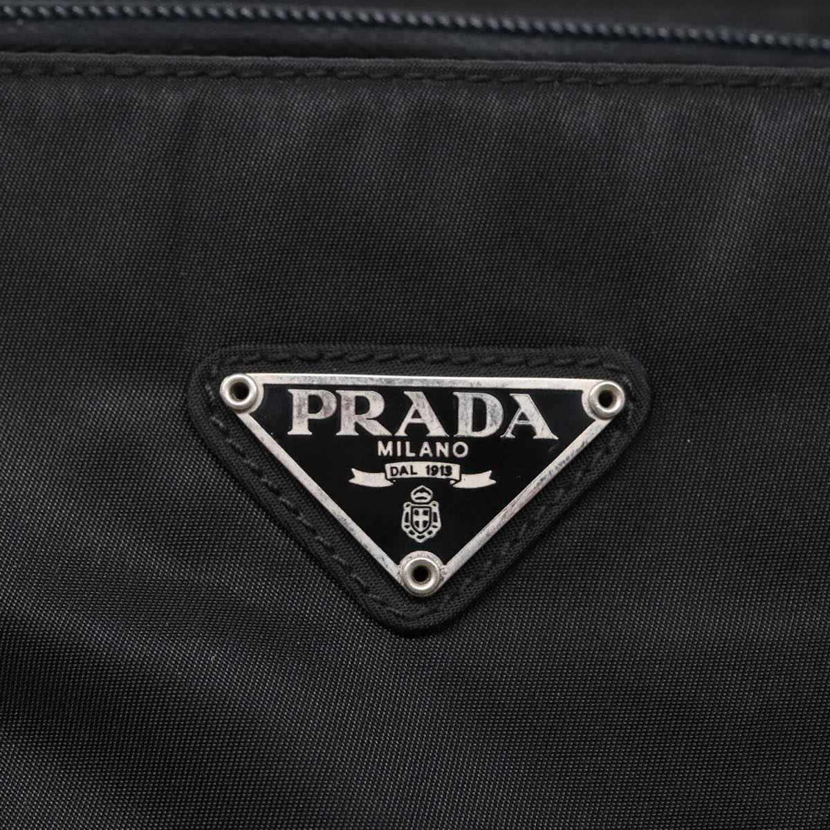 PRADA Tote Bag Nylon Black Silver Auth ar12670