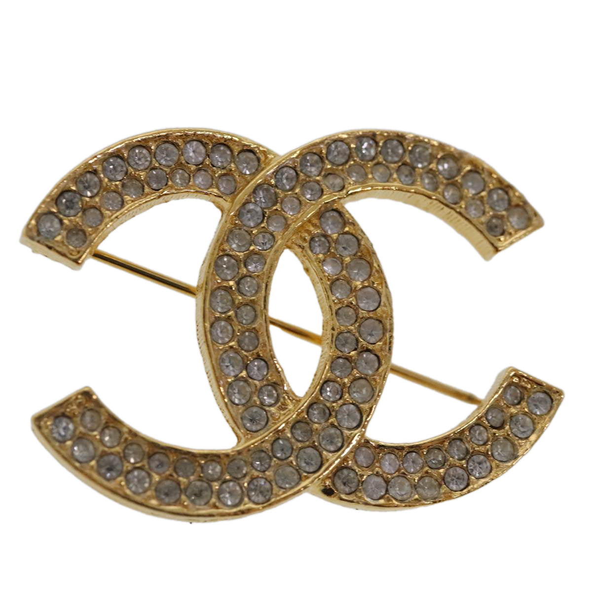 CHANEL COCO Mark Rhinestone Brooch metal Gold Tone CC Auth ar12671