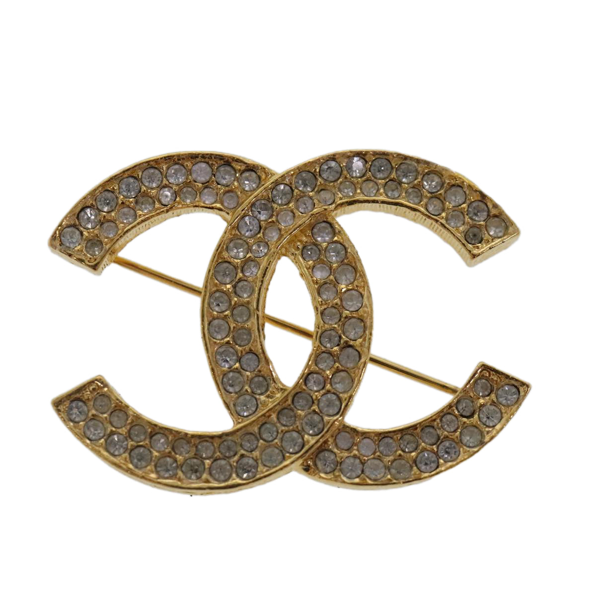 CHANEL COCO Mark Rhinestone Brooch metal Gold Tone CC Auth ar12671 - 0