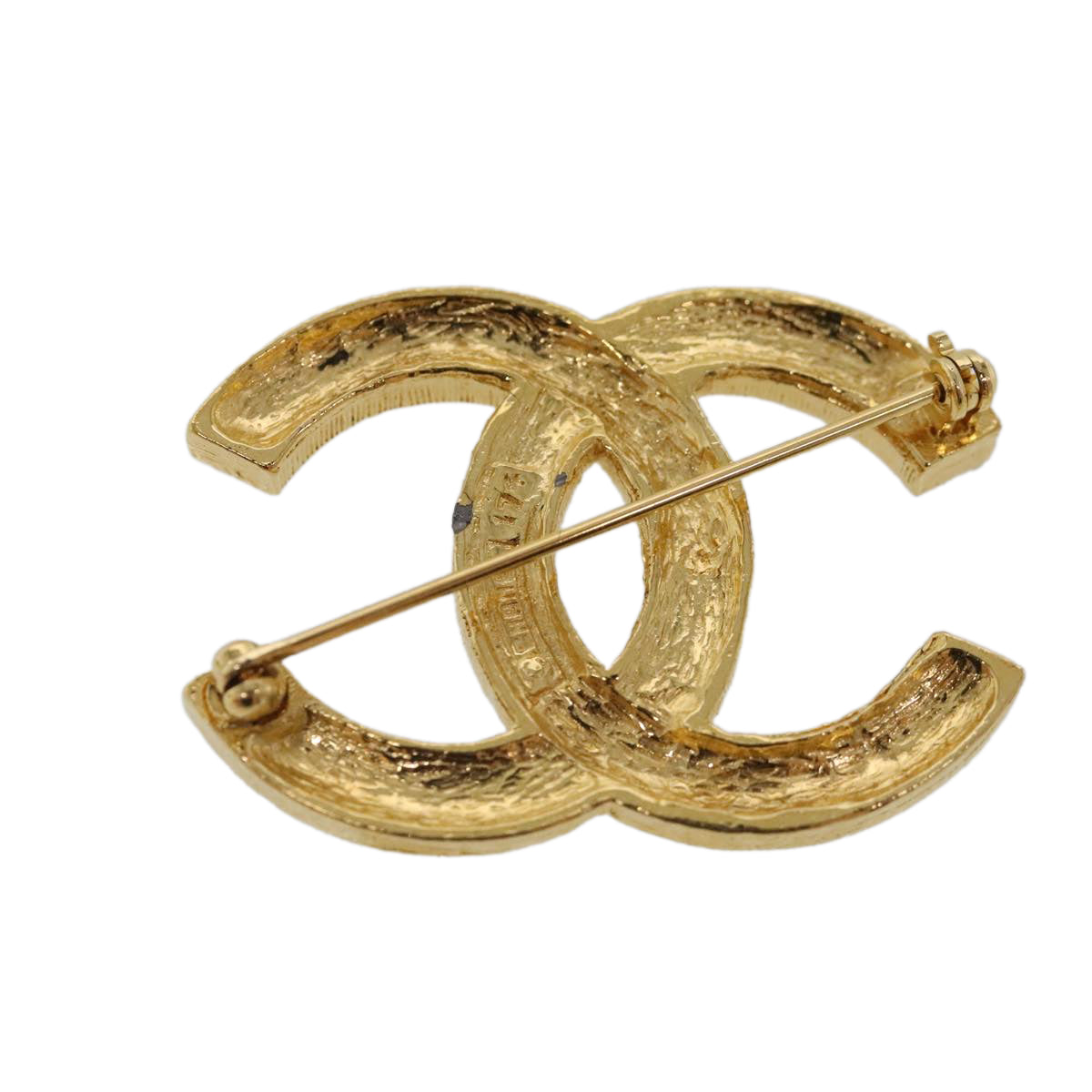 CHANEL COCO Mark Rhinestone Brooch metal Gold Tone CC Auth ar12671