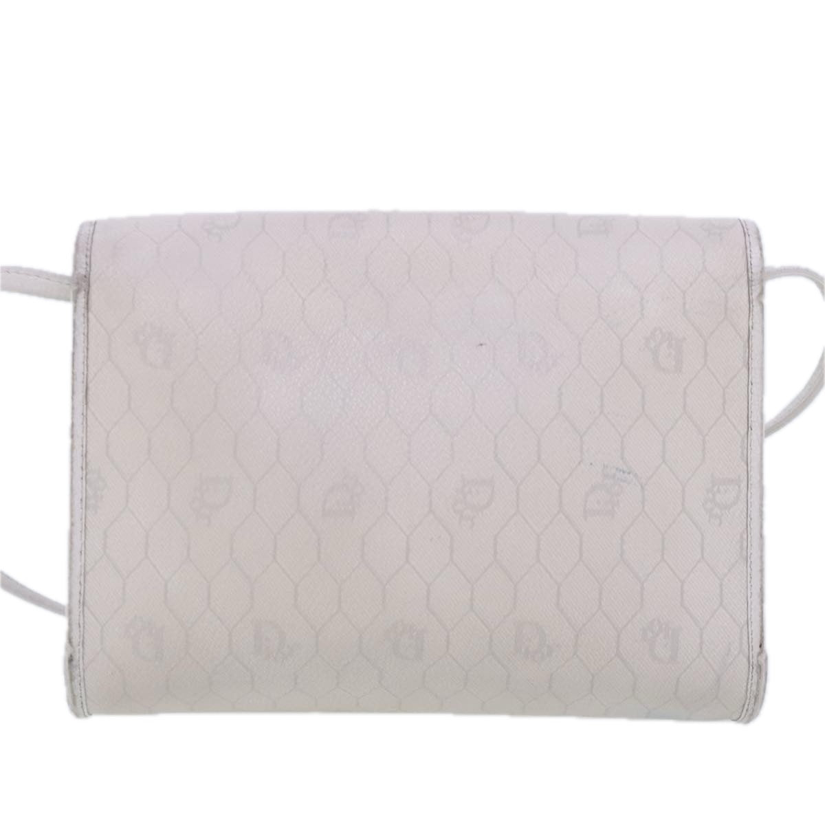 Christian Dior Honeycomb Canvas Shoulder Bag PVC Leather White Gold Auth ar12676