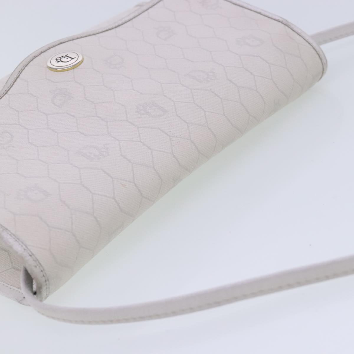 Christian Dior Honeycomb Canvas Shoulder Bag PVC Leather White Gold Auth ar12676