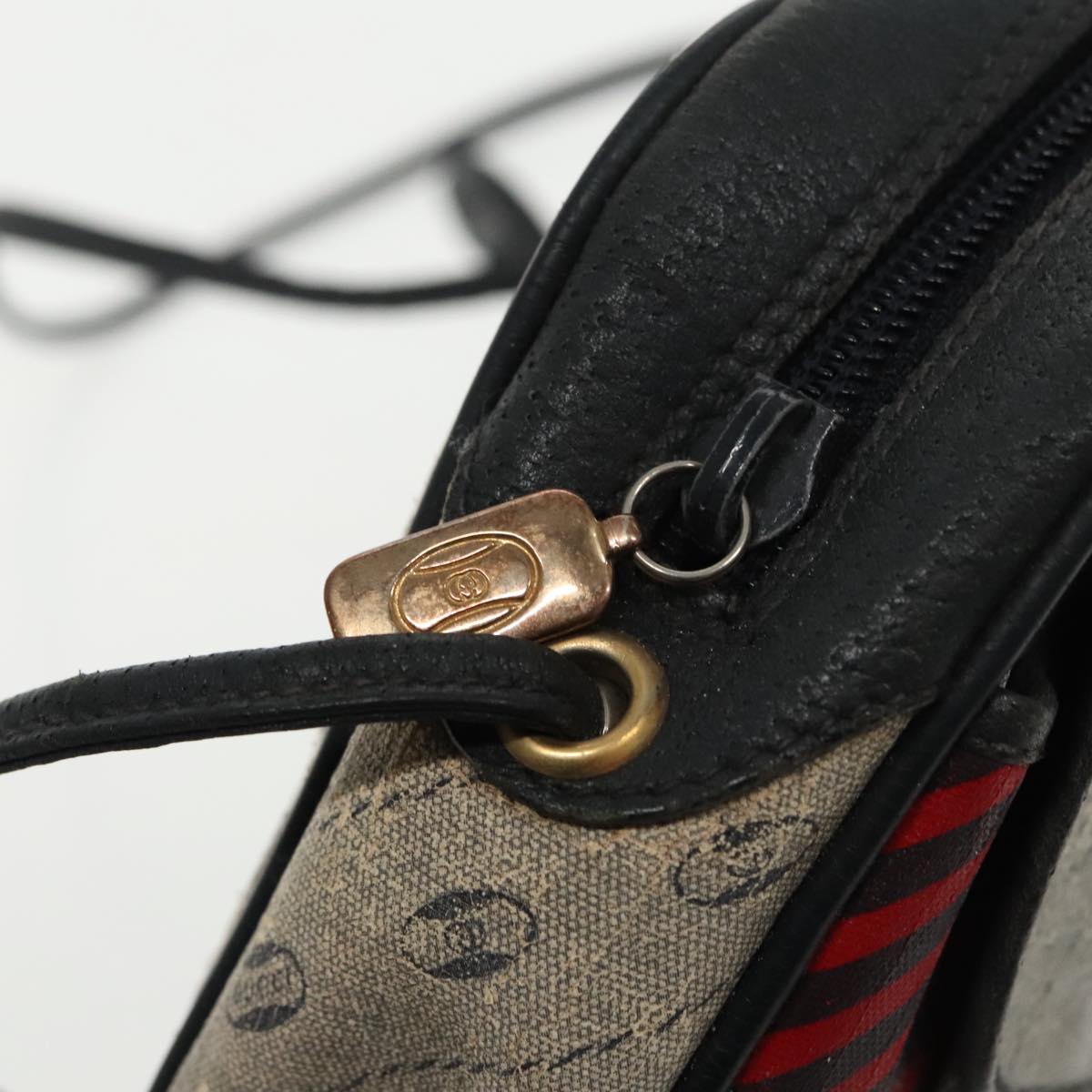 GUCCI Shoulder Bag Coated Canvas Gold Navy Auth ar12677