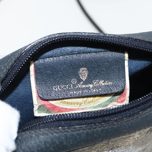 GUCCI Schoudertas Gecoat Canvas Goud Marineblauw Auth ar12677