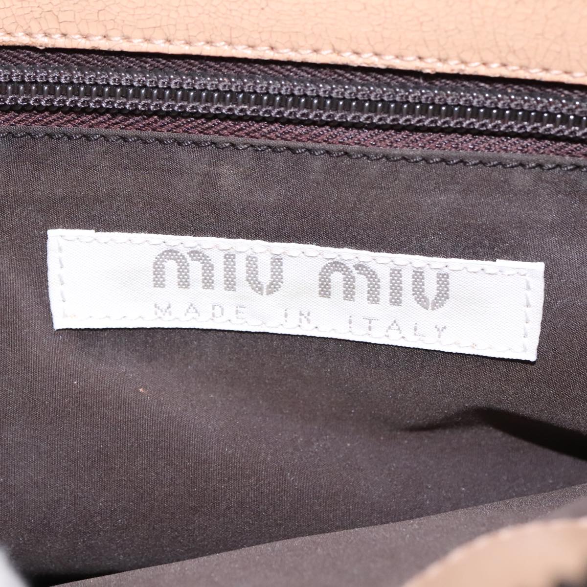 Miu Miu Shoulder Bag Leather Beige Silver Auth ar12678