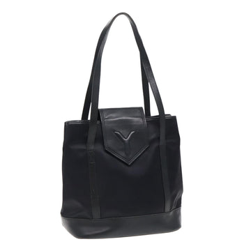 SAINT LAURENT Tote Bag Nylon Leather Black Gold Auth ar12681