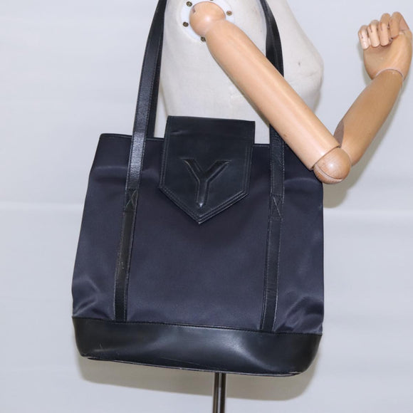 SAINT LAURENT Tote Bag Nylon Leather Black Gold Auth ar12681