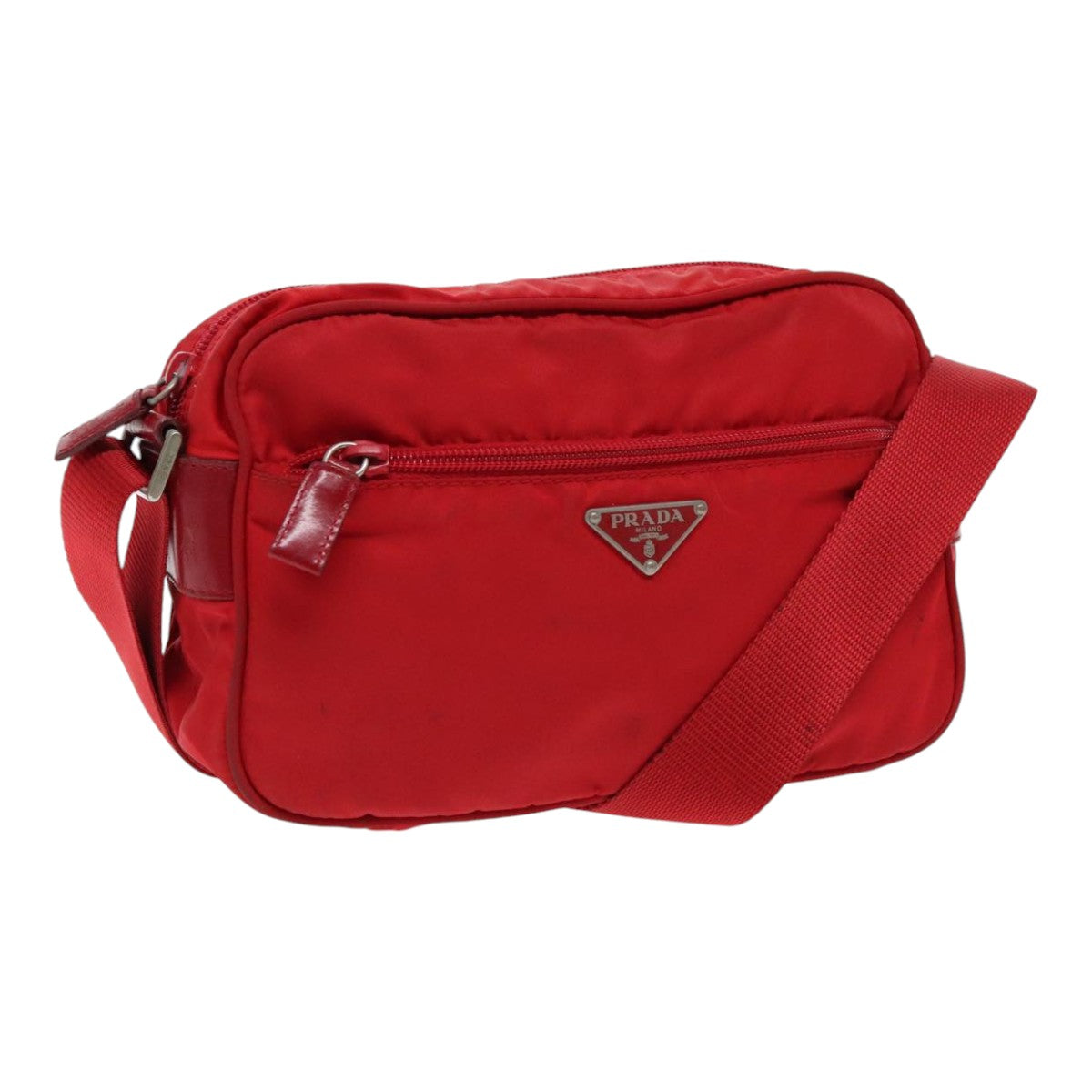 PRADA Shoulder Bag Nylon Red Silver Auth ar12685