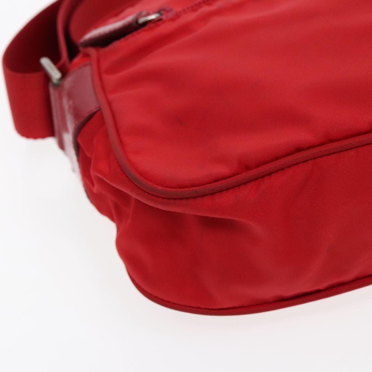 PRADA Shoulder Bag Nylon Red Silver Auth ar12685