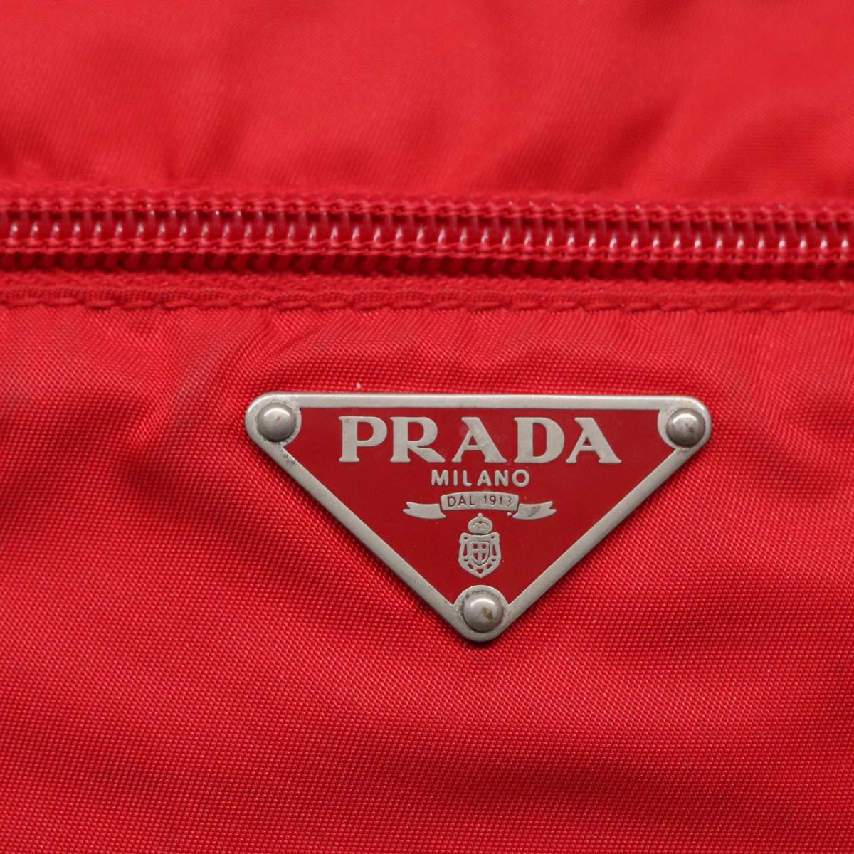 PRADA Shoulder Bag Nylon Red Silver Auth ar12685