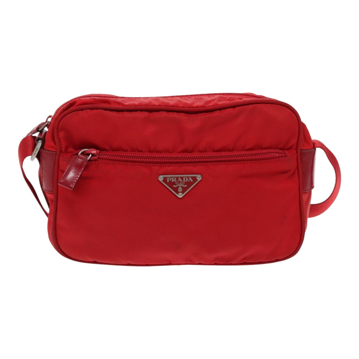 PRADA Shoulder Bag Nylon Red Silver Auth ar12685 - 0