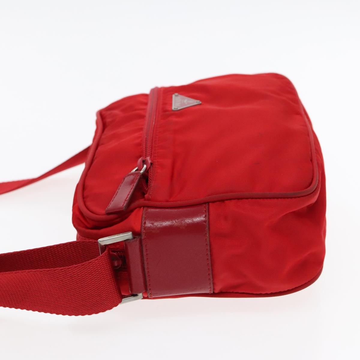 PRADA Shoulder Bag Nylon Red Silver Auth ar12685