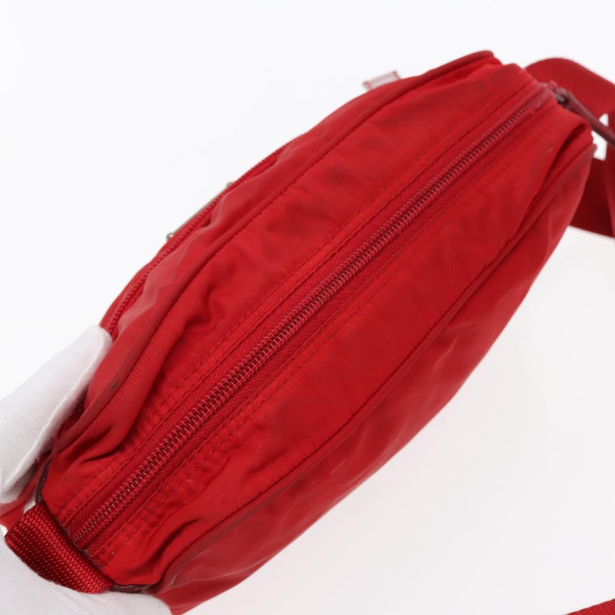 PRADA Shoulder Bag Nylon Red Silver Auth ar12685