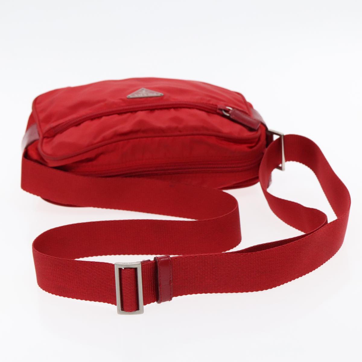 PRADA Shoulder Bag Nylon Red Silver Auth ar12685