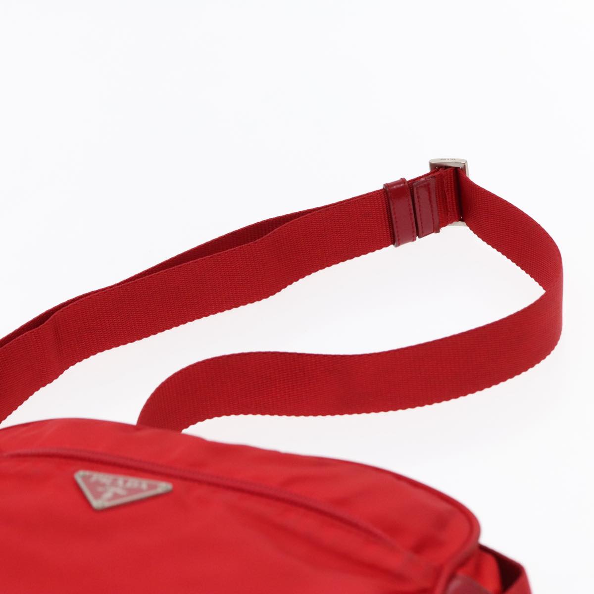 PRADA Shoulder Bag Nylon Red Silver Auth ar12685