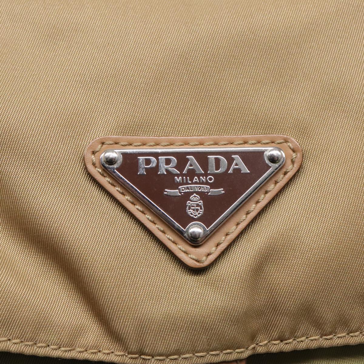 PRADA Shoulder Bag Nylon Khaki Silver Auth ar12691