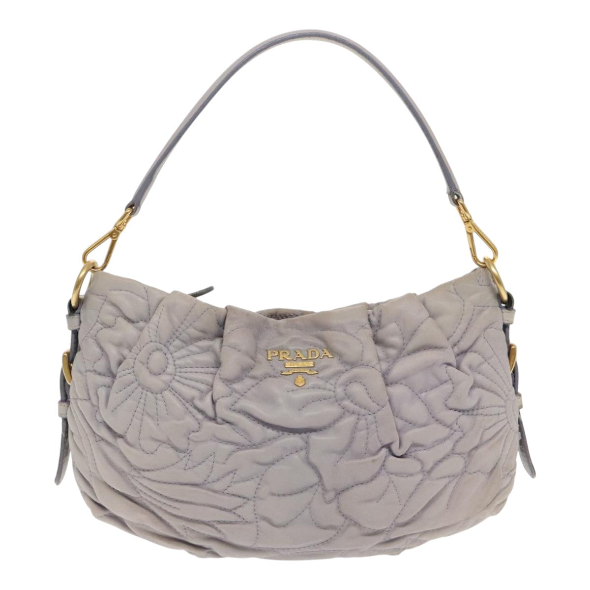 PRADA Shoulder Bag Leather Purple Gold Auth ar12692